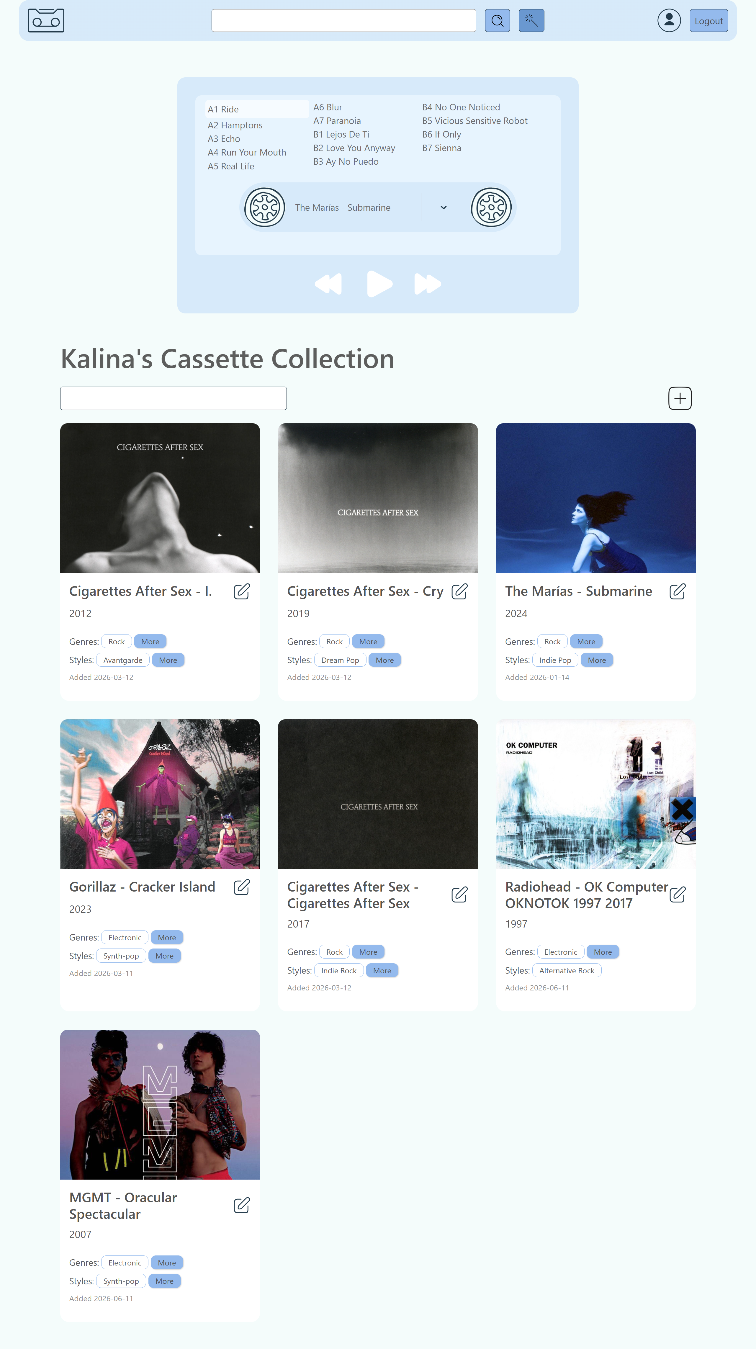 Cassette Inventory Collection home page screenshot