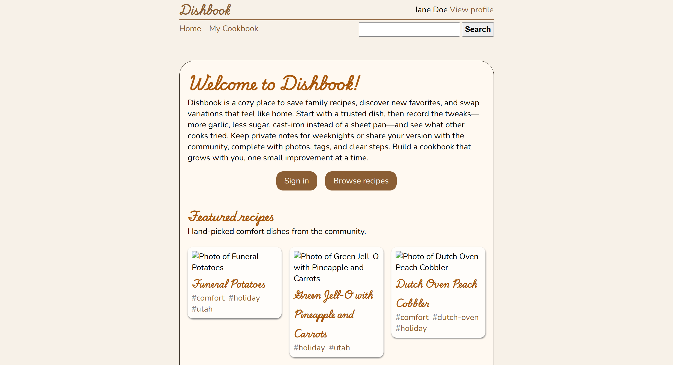 recipe website screenshot