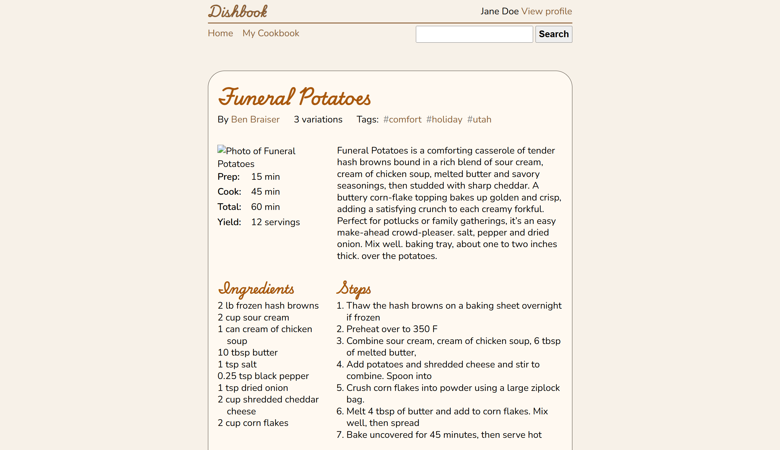 recipe website screenshot
